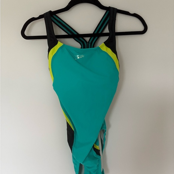 Speedo Blue and Yellow One Piece Performance Swimsuit - Picture 2 of 5